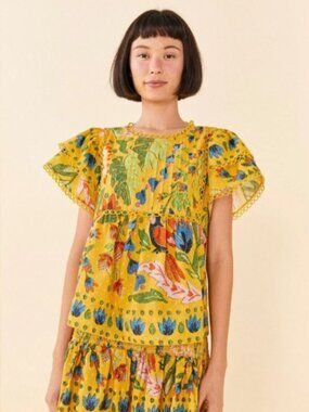 Farm Rio Summer Garden Top in Yellow Small